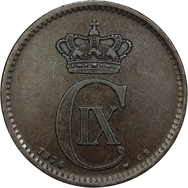 Denmark, 1874, (h)CS, 5 Ore, VF