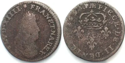 1696 FRANCE 2 Deniers 1696 BB Strasbourg mint LOUIS XIV copper F-VF SCARCE! F-VF