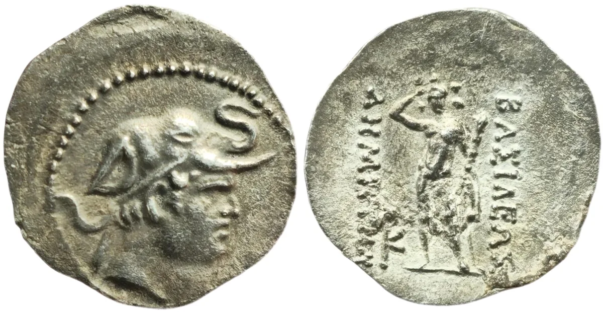 Kingdom of Bactria. Demetrios I (200-185BC). AR obol (0.59g)