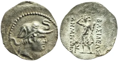 Kingdom of Bactria. Demetrios I (200-185BC). AR obol (0.59g)