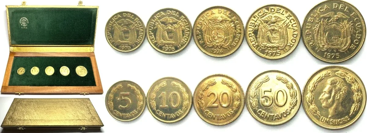 1977 ECUADOR 1977 Souvenir Brass Pattern Set, 5 pieces 1970-76, RARE!!! Specimen