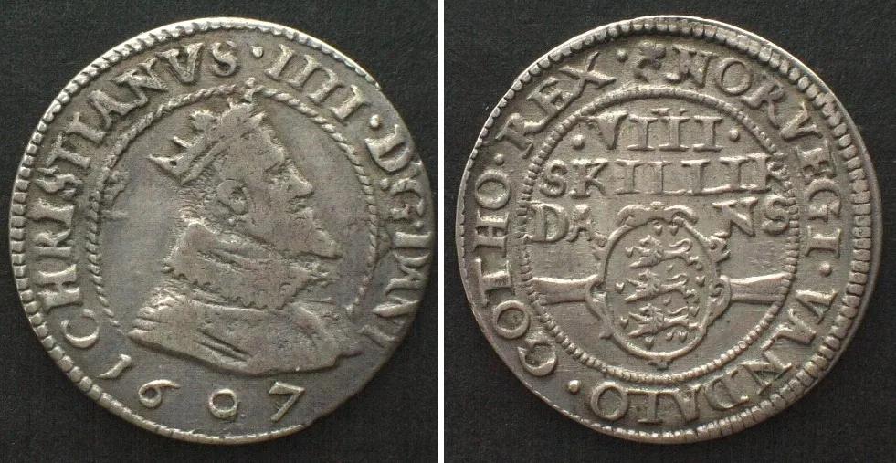 1607 DENMARK. 8 Skilling Danske 1607, CHRISTIAN IV, silver XF! EF