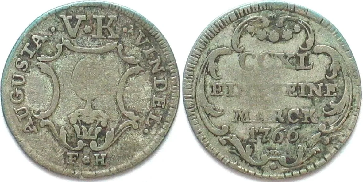 1766 German States AUGSBURG, City. 5 Kreuzer 1766 silver VF