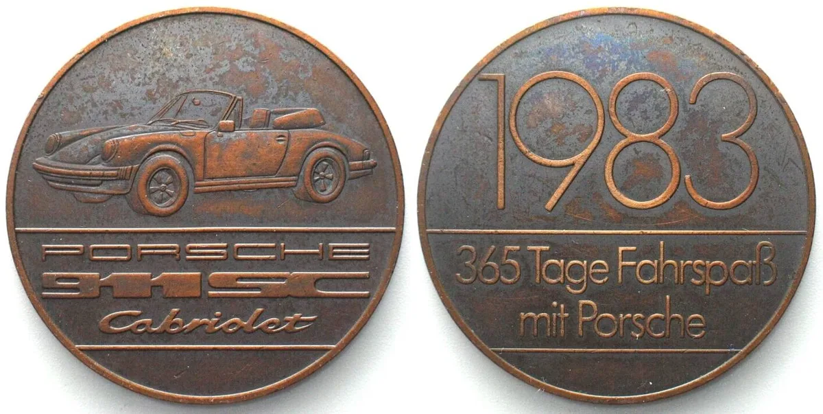 1983 PORSCHE Calendar medal 1983 PORSCHE 911 SC CABRIOLET bronze 40mm UNC-