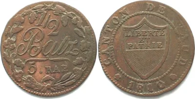 1810 Swiss Cantons VAUD, Canton. 1/2 Batzen 1810 billon VF ss