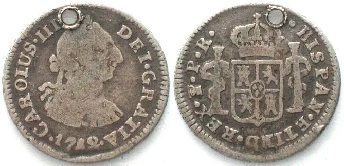 1782 BOLIVIA. 1/2 Real 1782 PR, PTS Potosi mint, CHARLES III silver aVF VF-