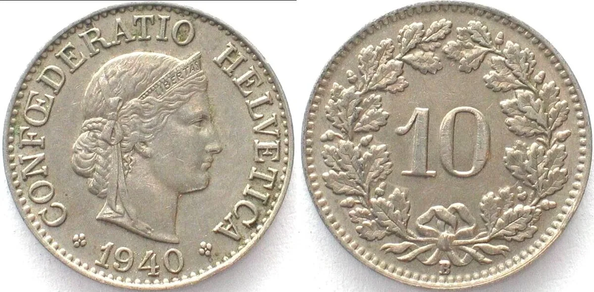 1940 SWITZERLAND 10 Rappen 1940 Cu-Ni AU!