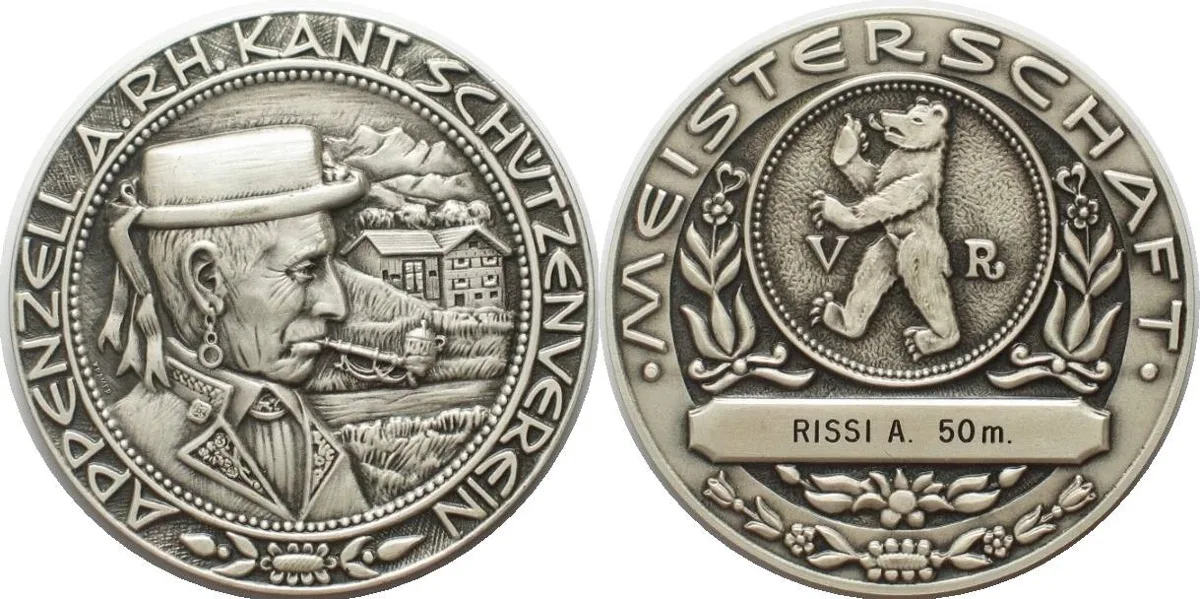 1970 APPENZELL AUSSERRHODEN SHOOTING SOCIETY ND(c.1970) silvered bronze 60mm UNC