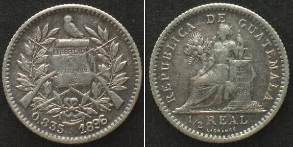 1896 GUATEMALA 1/2 Real 1896 silver VF EF