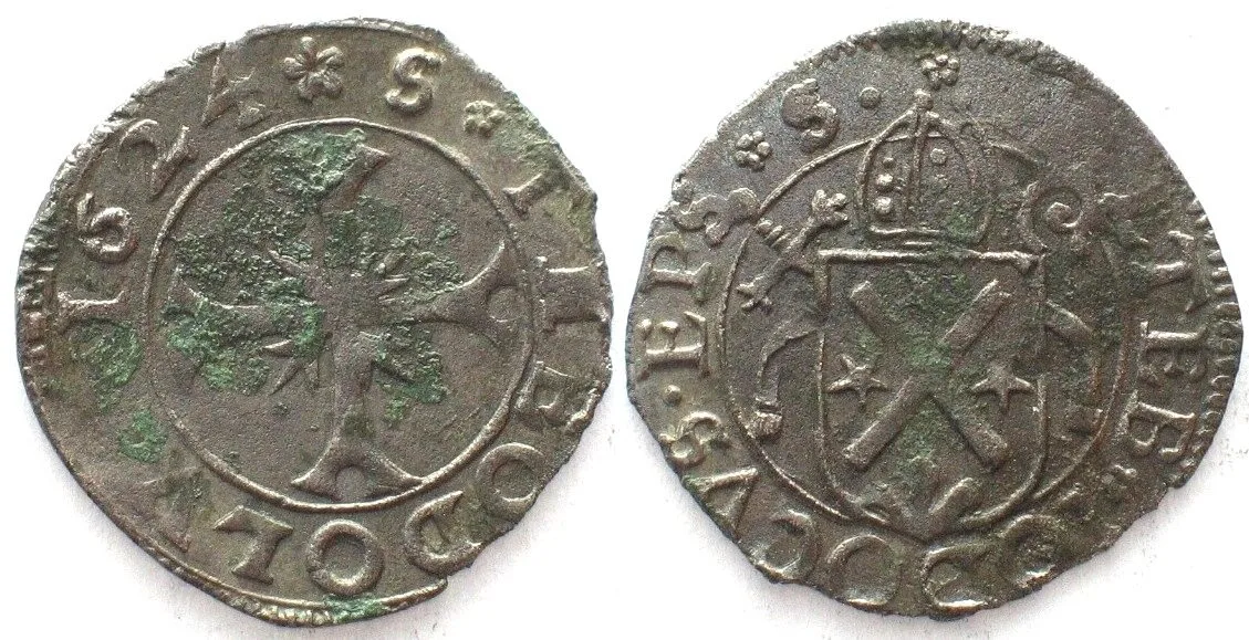 1624 Swiss VALAIS - SITTEN 1/2 Batzen 1624 HILDEBRAND JOST billon AU!