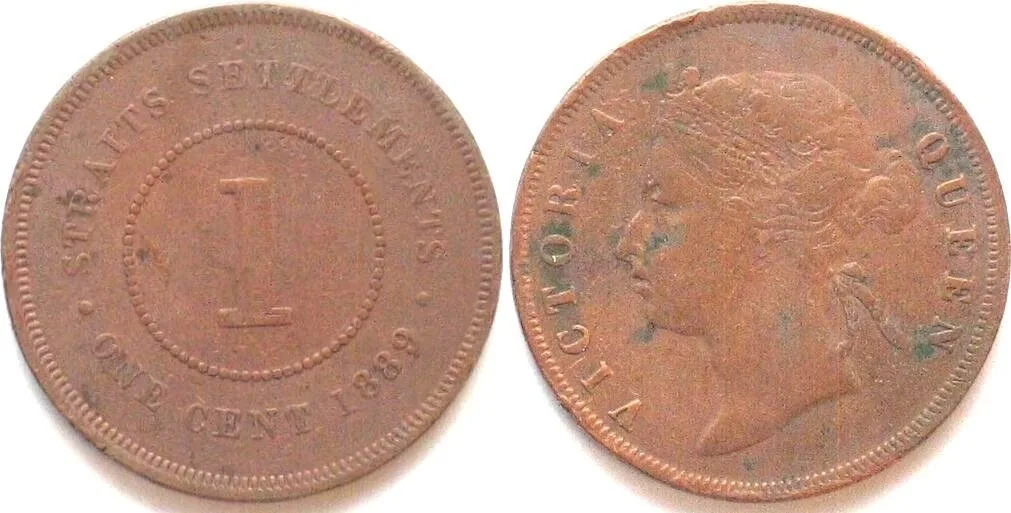 1889 STRAITS SETTLEMENTS 1 Cent 1889 VICTORIA bronze VF+