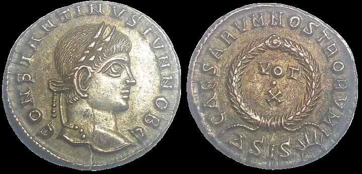 Roman CONSTANTINE II (Struck 321–324 AD) AE silvered 18.3mm 3.0gm. Siscia Mint. EF (almost 100% silvered, centered nicely)