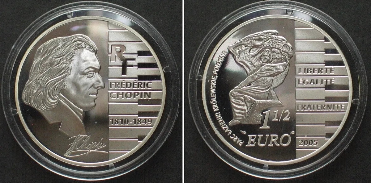 2005 FRANCE 1-1/2 Euro 2005 FREDERIC CHOPIN silver Proof, SCARCE! Proof