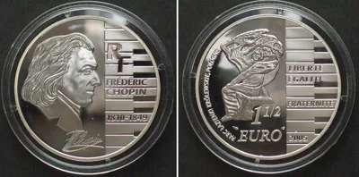 2005 FRANCE 1-1/2 Euro 2005 FREDERIC CHOPIN silver Proof, SCARCE! Proof