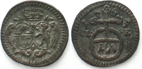 1745 German BRANDENBURG-BAYREUTH Pfennig 1745 CLR, FRIEDRICH III billon XF EF