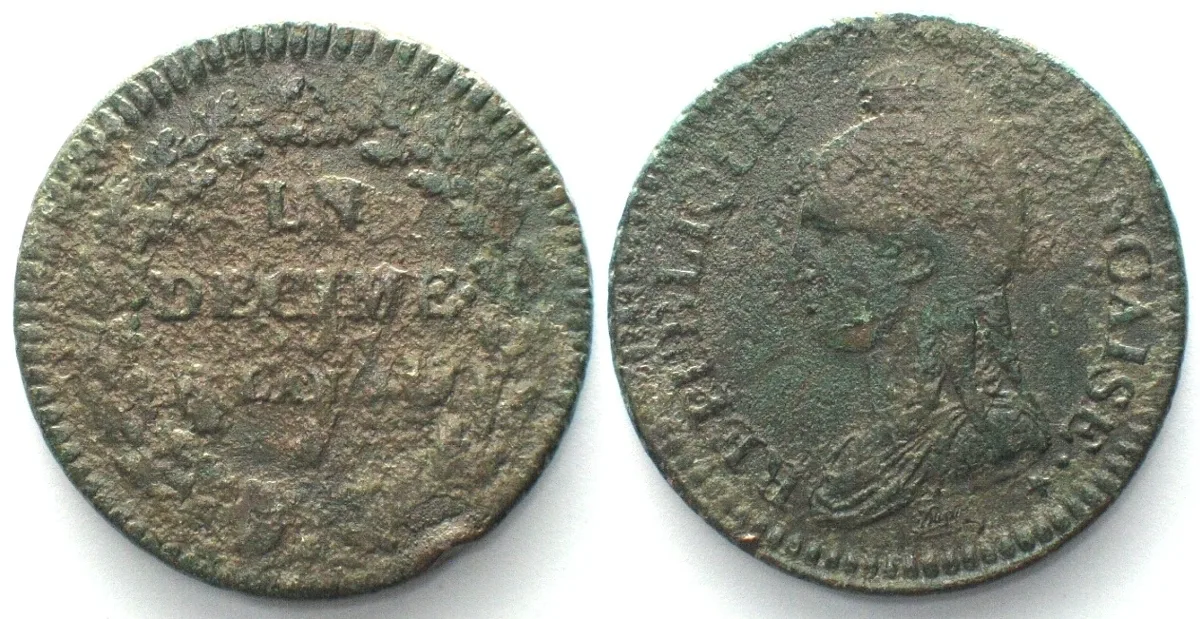 1796-1797 FRANCE Decime An 4 (1795-96) A Paris, bronze XF EF