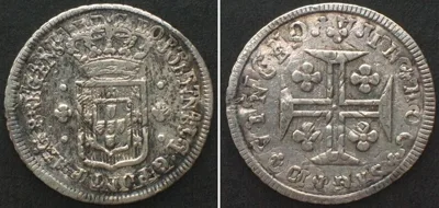 1802-1816 PORTUGAL 3 Vintens (60 Reis) ND (1802-16) JOAO, struck over Maria I, silver, AU!