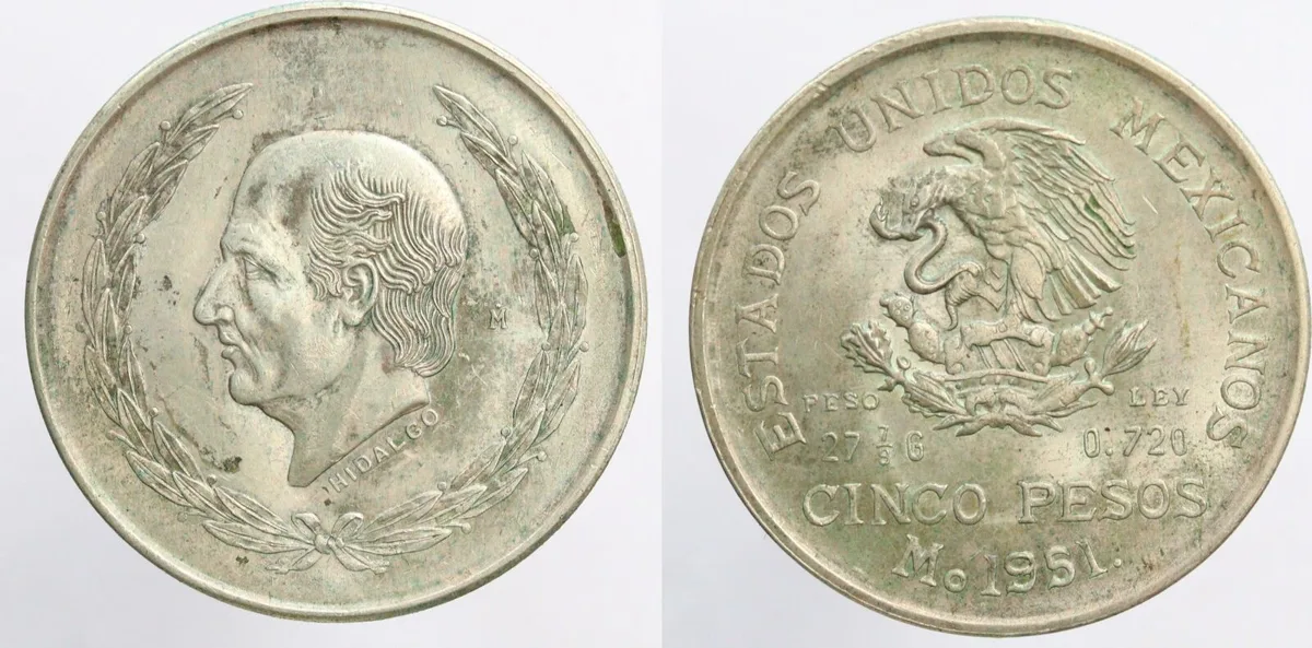 5 Pesos MEXICO Hidalgo's Silver 1951 27.78 g 40 mm KM# 467