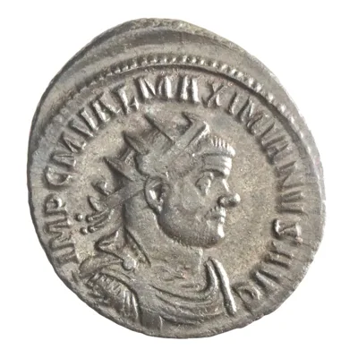 Roman: Maximian (286-310), bronze antoninianus (4.00g), Ticinum mint, 288 CE. Radiate, draped and cuirassed bust / Jupiter standing, holding thunderbolt and sceptre, two standards to right, eagle at foot left. Mintmark SXXIT.