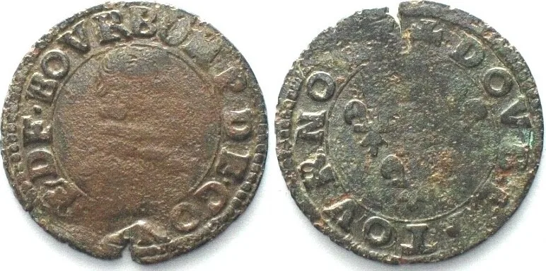 1603-1605 CHATEAU-RENAUD Double Tournois 1603-05 FRANCOIS de BOURBON-CONTI copper VF