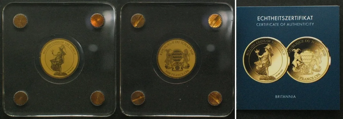 2020 CHAD 3000 Francs 2020 Britannia BULLION COINAGE OF THE WORLD Gold 1/500 oz BU