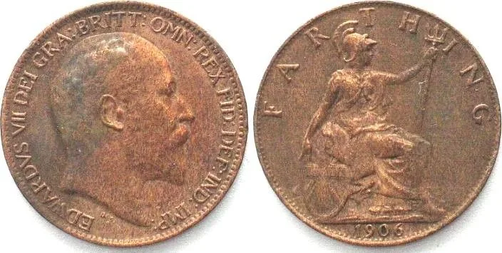 1906 GREAT BRITAIN Farthing 1906 EDWARD VII bronze AU!