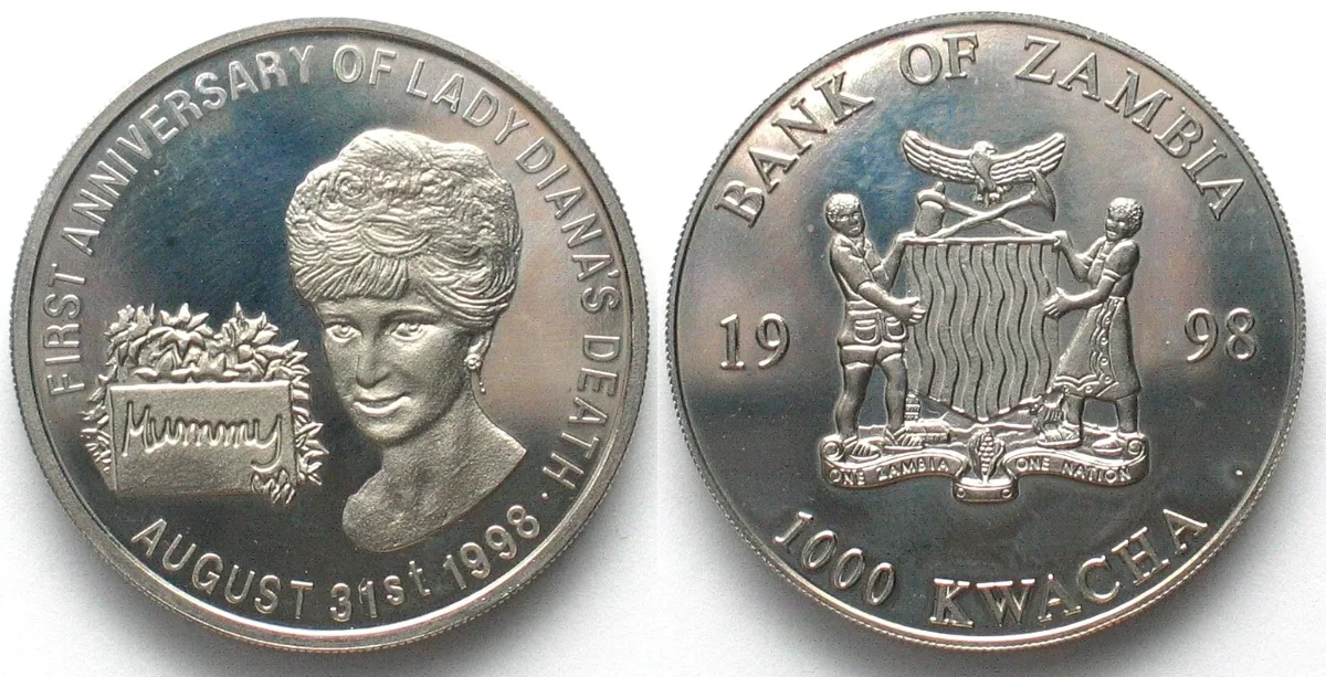 1998 ZAMBIA - PATTERN 1000 Kwacha 1998 PRINCESS DIANA Cu-Ni Proof