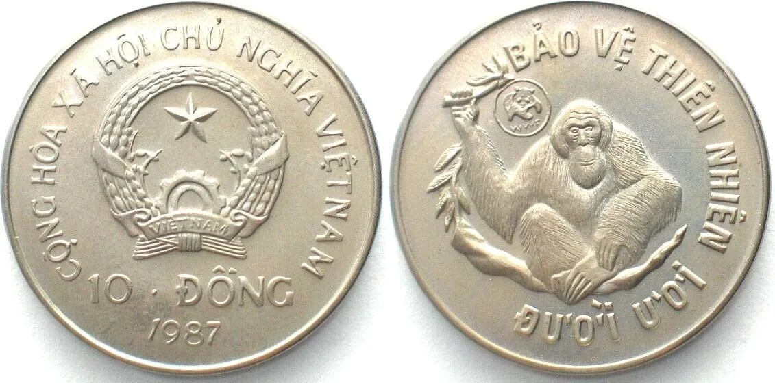 1987 VIETNAM 10 Dong 1987 Orangutan WWF Cu-Ni UNC