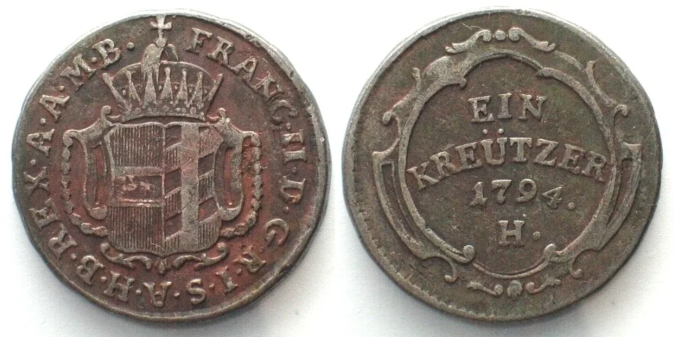 1794 FURTHER AUSTRIA 1 Kreuzer 1794 H FRANZ II copper VF+