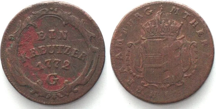 1772 Austria BURGAU 1 Kreuzer 1772 G MARIA THERESA copper VF+ VF/VF+
