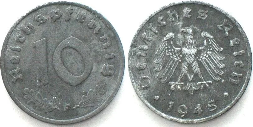 1945 Germany ALLIED OCCUPATION 10 Pfennig 1945 F, zinc aXF EF-