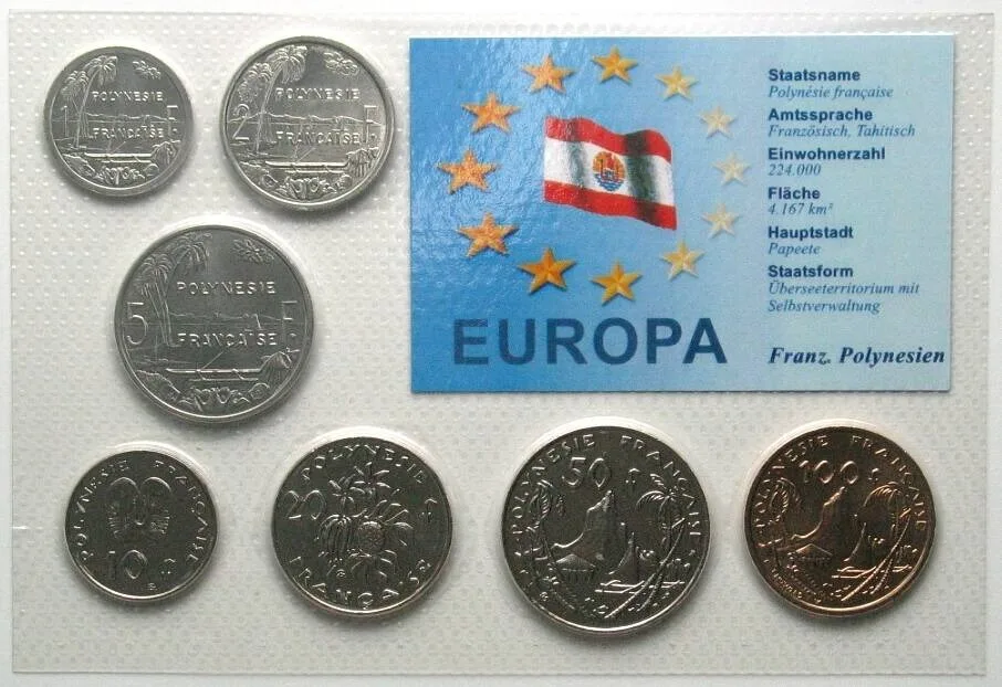 1996-2004 FRENCH POLYNESIA Complete Coin Set 188 Francs 1996-2004 BU