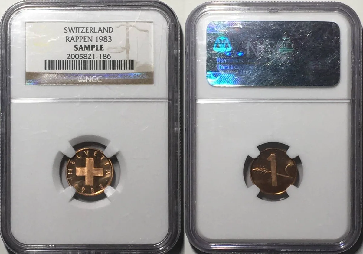 1983 SWITZERLAND 1 Rappen 1983 bronze NGC SAMPLE NGC SAMPLE