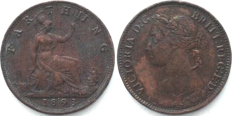 1893 GREAT BRITAIN. Farthing 1893, VICTORIA bronze VF+