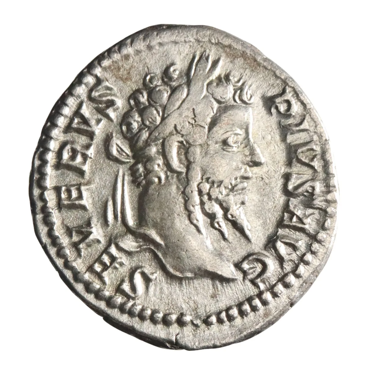 Roman: Septimius Severus (193-211), silver denarius (3.22g), Rome mint, 205 CE. Laureate head / Anonna standing, holding corn ears over modius and cornucopiae.