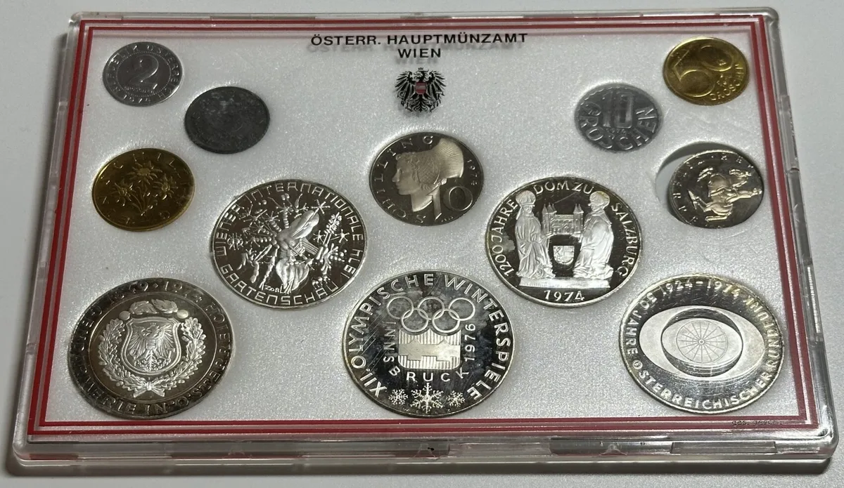 1974 AUSTRIA. 1974 PROOF SET w. silver 4 x 50 Schilling & 1 x 100 Schilling Proof