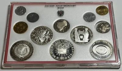 1974 AUSTRIA. 1974 PROOF SET w. silver 4 x 50 Schilling & 1 x 100 Schilling Proof