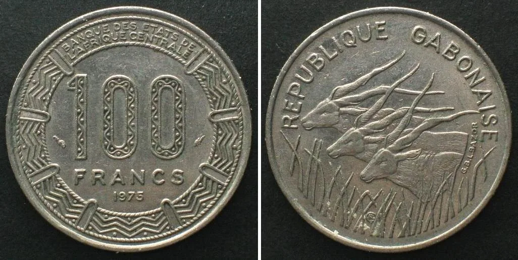 1975 GABON 100 Francs 1975 nickel AU