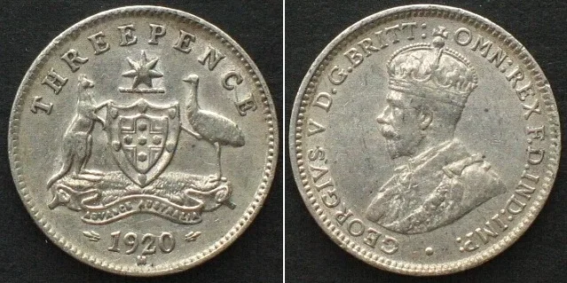 1920 AUSTRALIA Threepence 1920 M GEORGE V silver SCARCE DATE! AU!