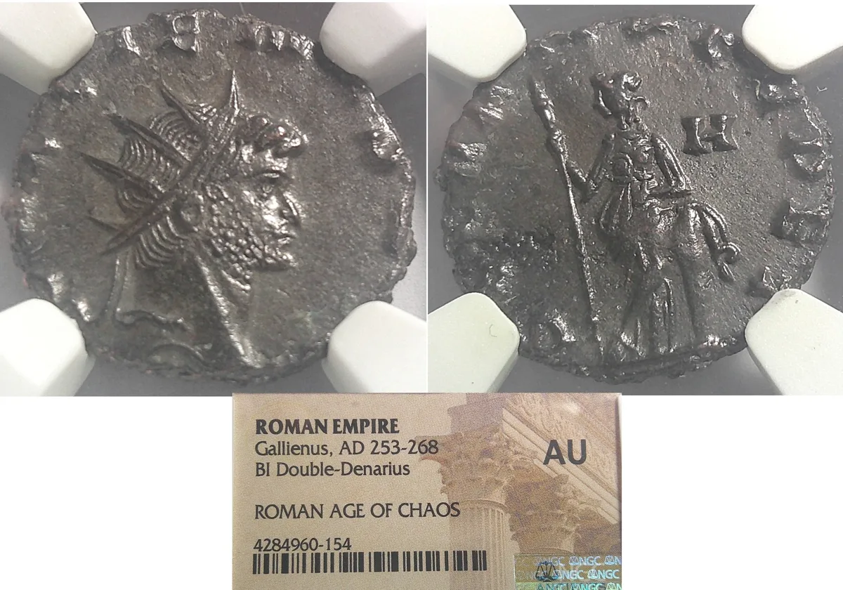 ROMAN EMPIRE Gallienus AD 254-268 BI Double- Denarius Toned NGC AU