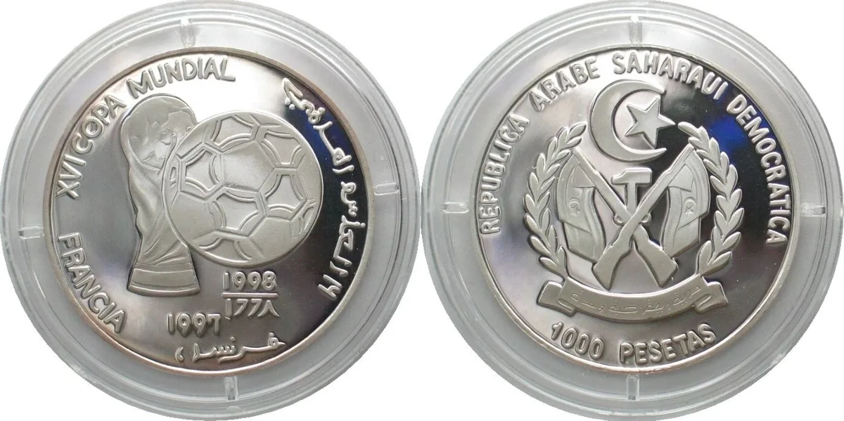 1997 SAHARAWI. 1000 Pesetas 1997, WORLD CUP SOCCER, silver, Proof