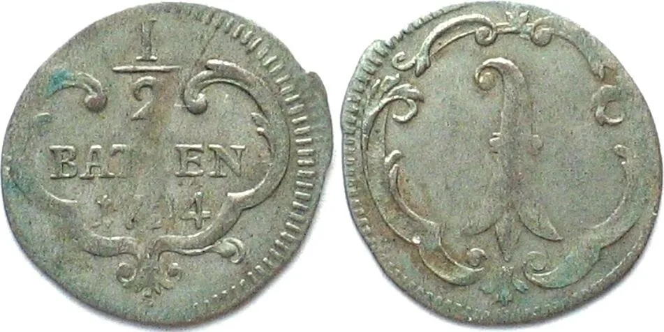 1794 Swiss Cantons BASEL City. 1/2 Batzen 1794 billon SCARCE DATE! AU!