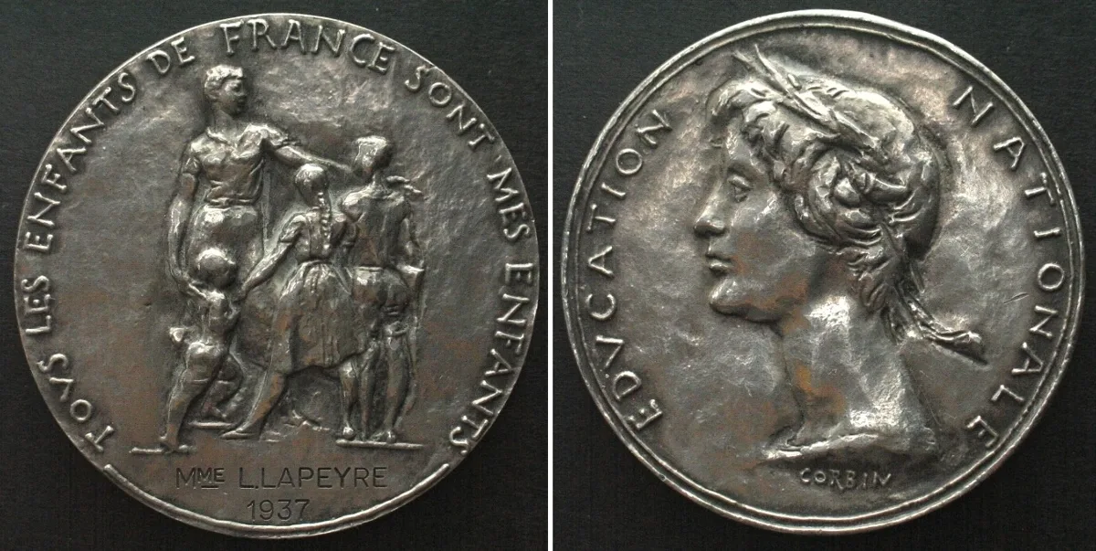 1937 FRANCE. 1937 EDUCATION NATIONALE silver 45mm UNC-