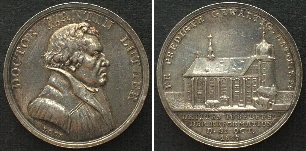 1817 WITTENBERG 300th Ann. of Reformation 1817, LUTHER / CHURCH silver by Loos 25mm AU