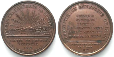 1842 GENEVA. CONSTITUTION 1842, Medal bronze 35mm UNC
