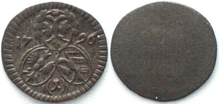 1796 German States NUREMBERG Pfennig 1796, uniface, billon XF EF