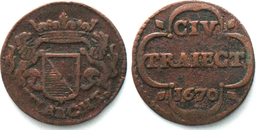 1670 NETHERLANDS - UTRECHT Duit 1670 copper VF