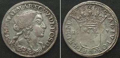 1667 Italian FOSDINOVO Luigino 1667, Maria Maddalena Centurioni Malaspina, billon AU!