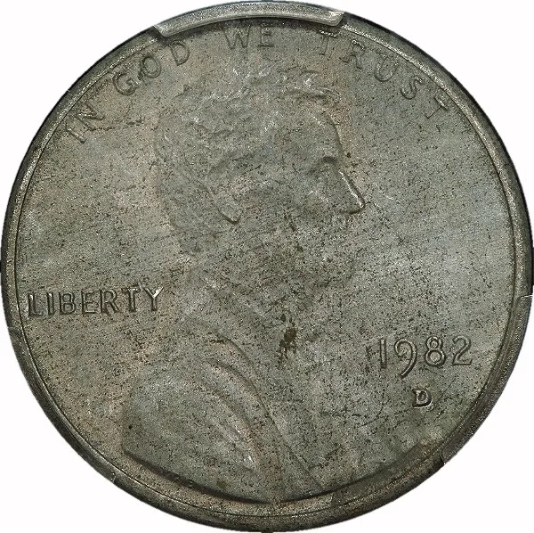 Lincoln Cent, 1982 D, Zinc, small date, 1¢, MS63 BN, PCGS, Unplated planchet