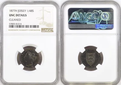 1/48S 1877H JERSEY 1/48 Shilling 1877 H VICTORIA bronze NGC UNC Details NGC UNC Details